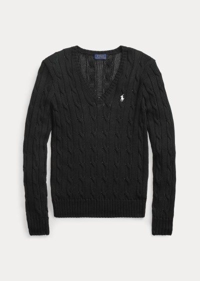 Polo Ralph Lauren Cable-Knit V-Neck Striktrøje Dame Danmark (WMJLQ9320)